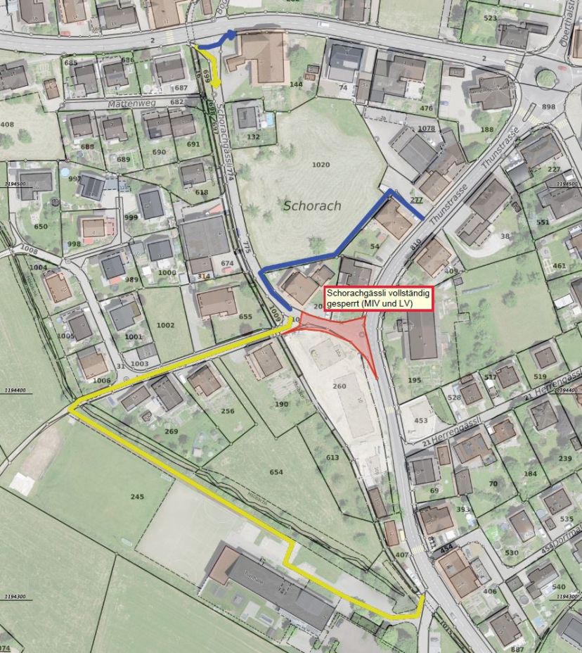 Verkehrssperrrung Schorachgässli - Umleitung Zufussgehende